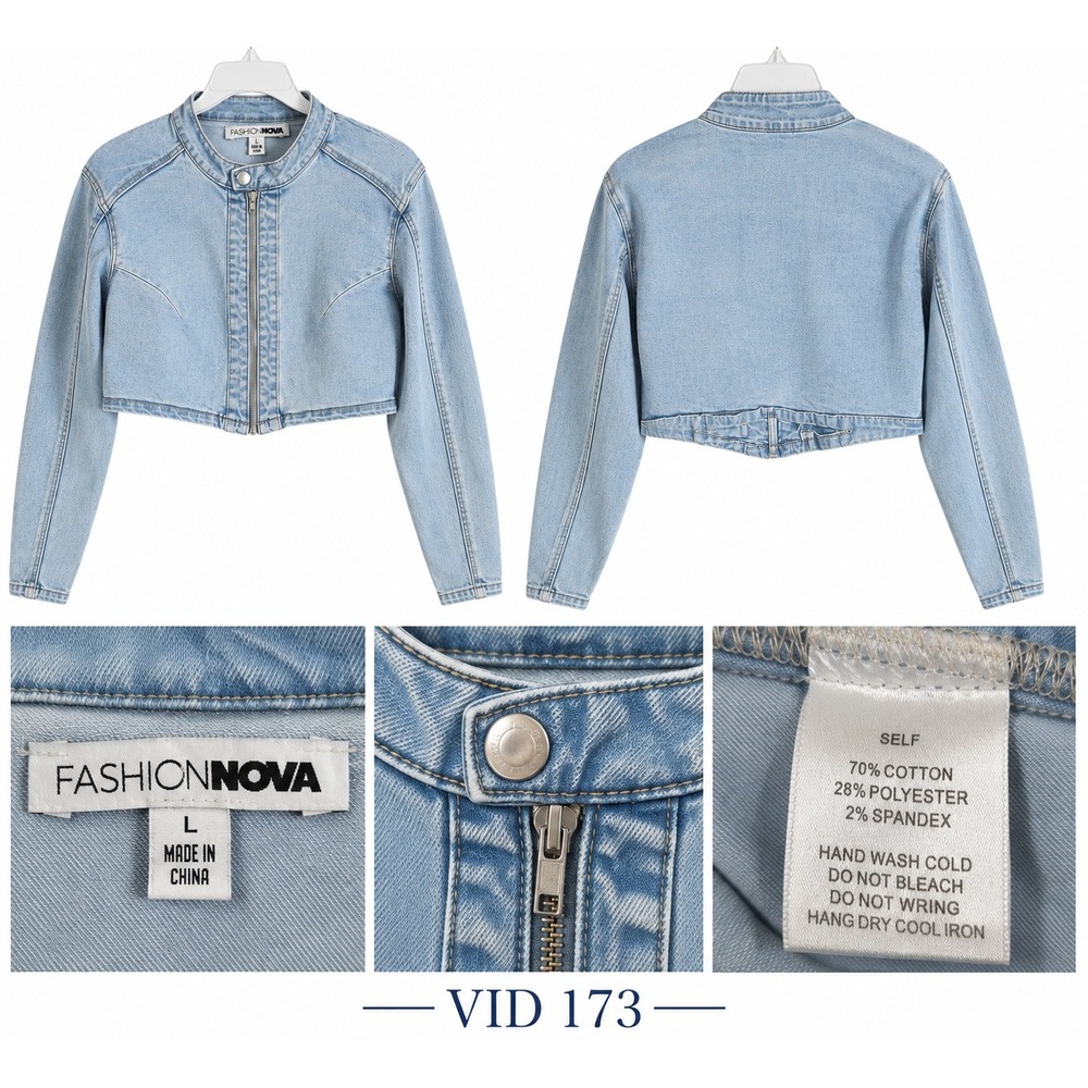 Fashion Nova Cropped Denim Jacket, Size L